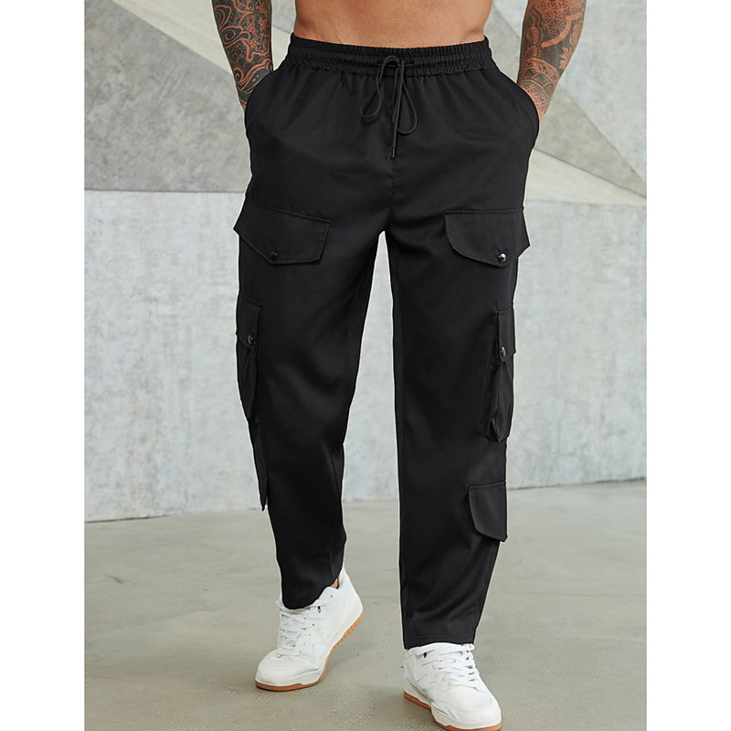Men's Cargo Pants Cargo Trousers Trousers Drawstring Elastic Waist Multi Pocket Solid Color Windproof Comfort Daily Outdoor Holiday Streetwear Stylish Black Army Green Inelastic