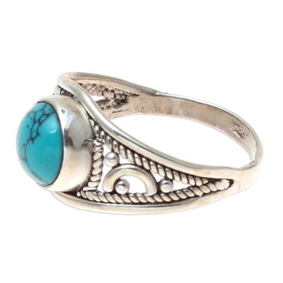 Turquoise Charm,'Sterling Silver and Reconstituted Turquoise Cocktail Ring'