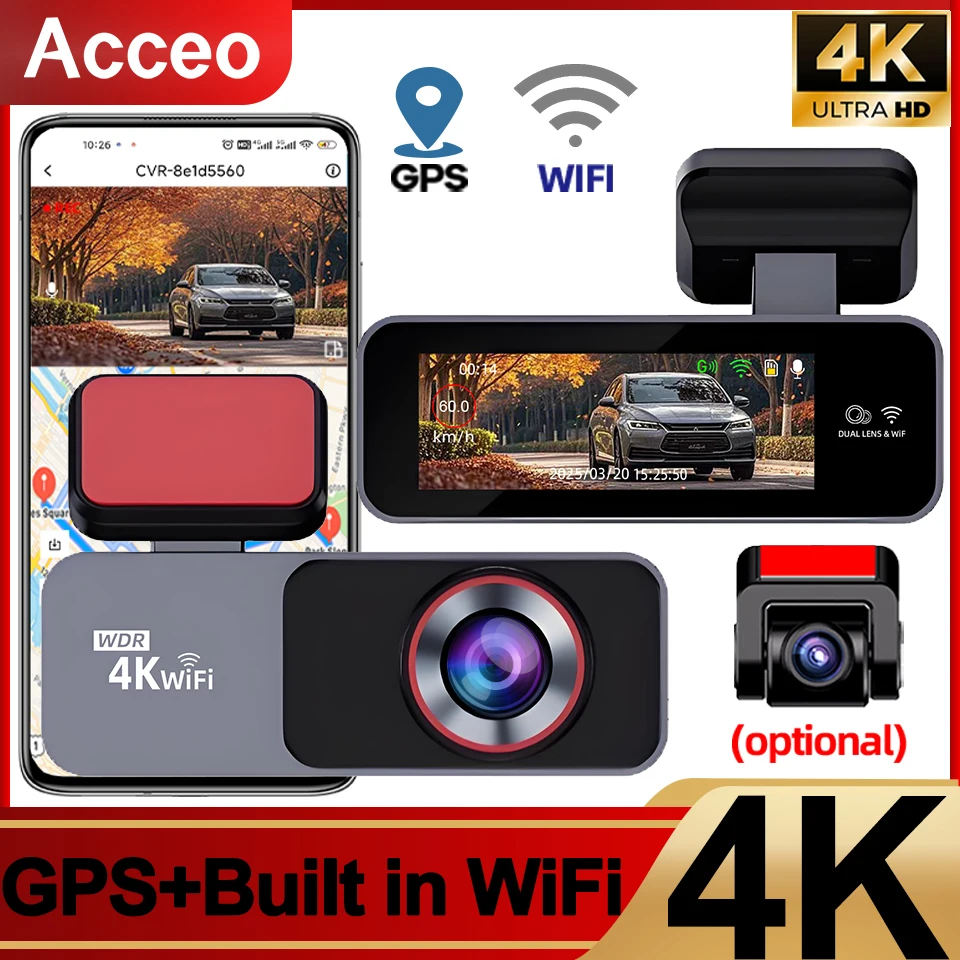 4K Dash Cam Optional GPS 1080P Rear Camera Night Vision Car DVR Loop Recording Parking Monitor Car Black Box