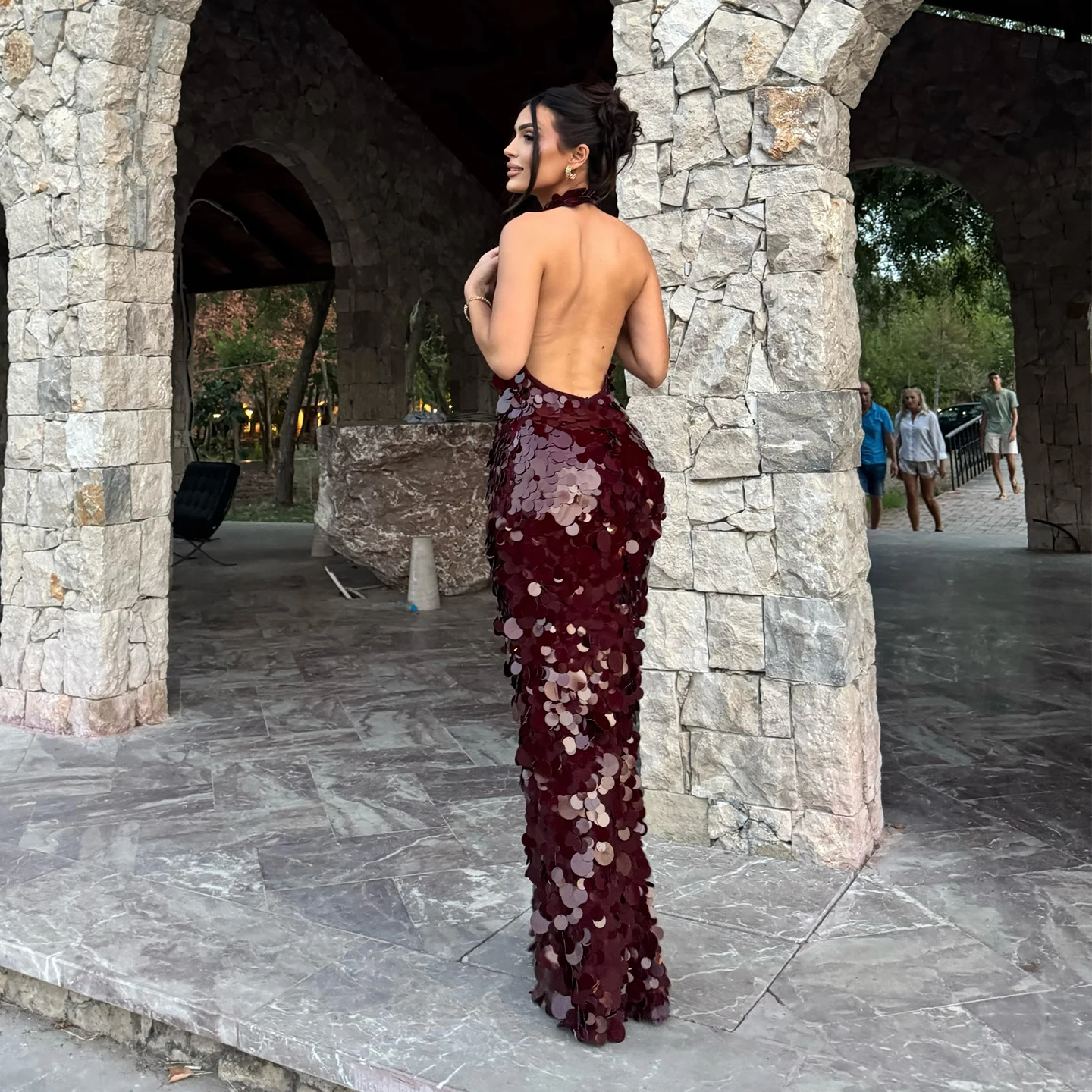 Sharon Said Evening Dress Luxury Sheath Sequin Halter Backless Dubai Elegant Formal Wedding Cocktail Party Gown SF229 Customized