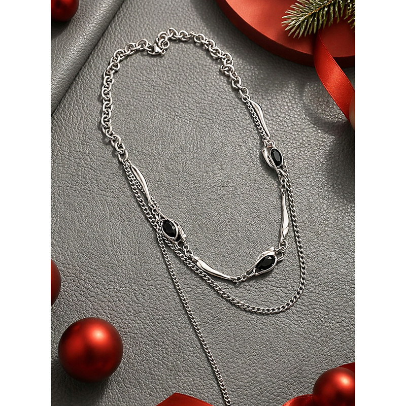 Men's Alloy Black Red Layered Gemstone Necklace, Double Layer Statement Chain Jewelry for Christmas Party, Night Out, Gothic Fashion, Holiday Event Wear