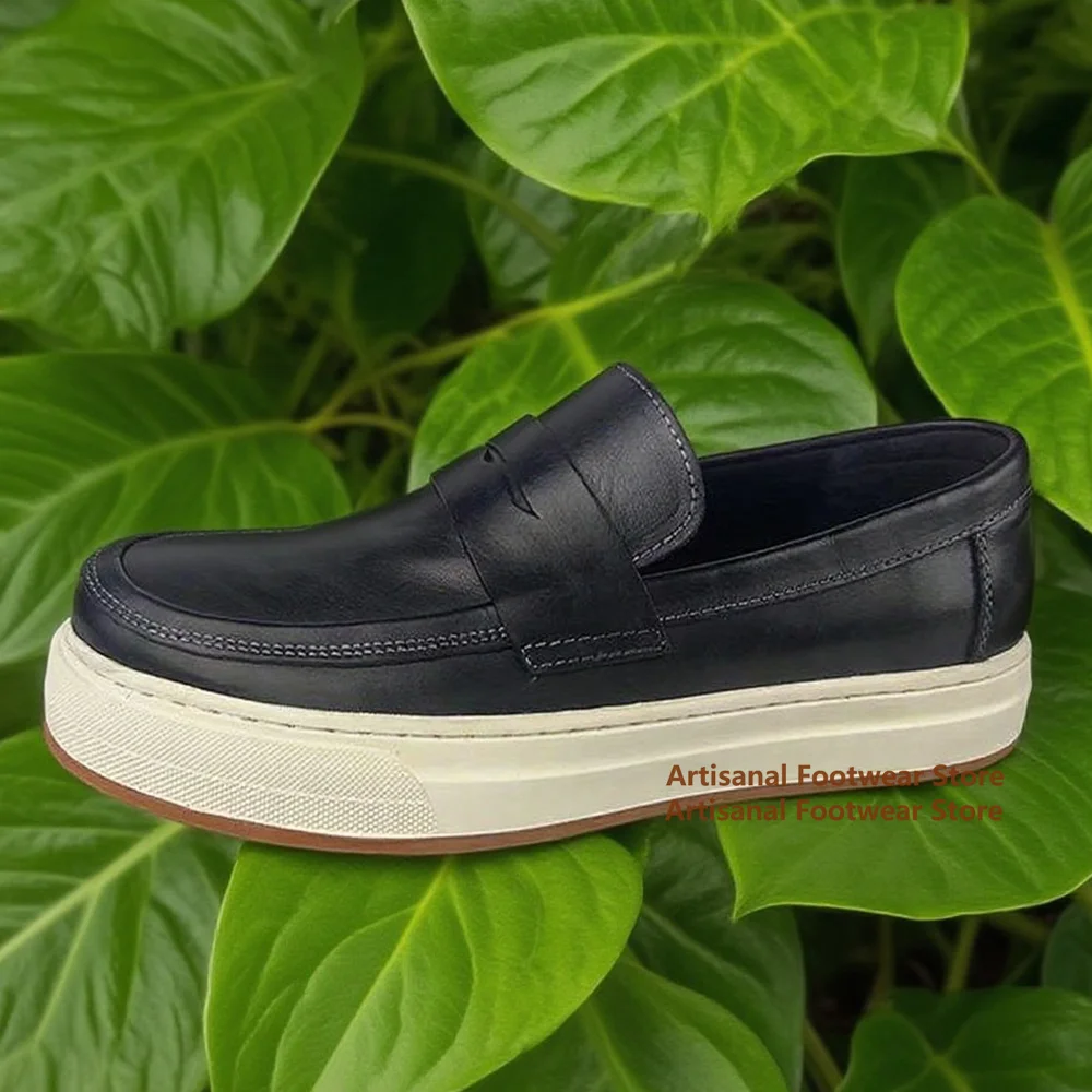 Mocassins à semelles épaisses chaussures de planche à enfiler pour hommes chaussures pour hommes en cuir véritable chaussures pour hommes de Style britannique chaussures pour hommes faites à la main