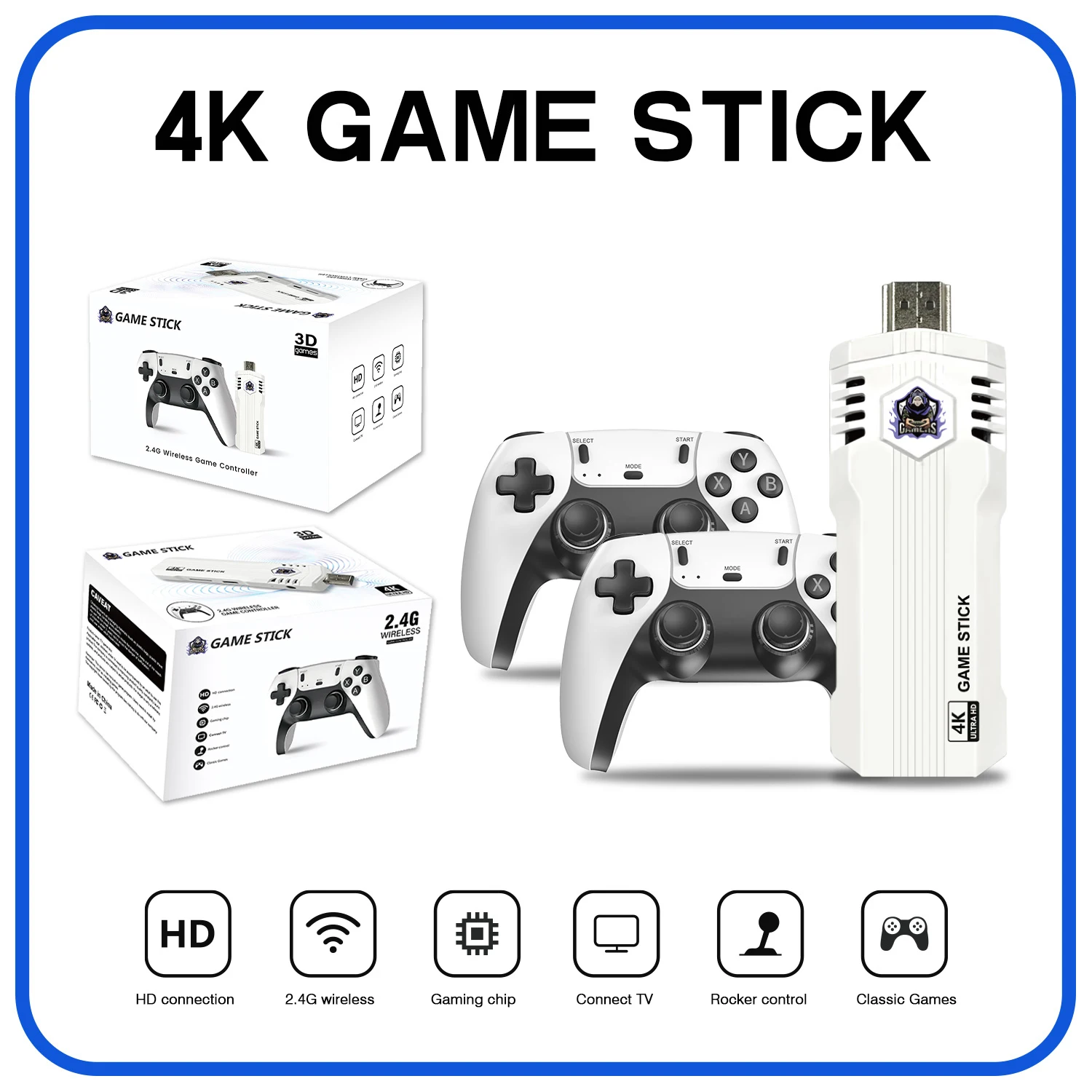 X2L Retro Game Stick 4K HD Video Game Console 2 Wireless Controllers Built‑in 30000+ Classic Games TV Home Entertainment Gift