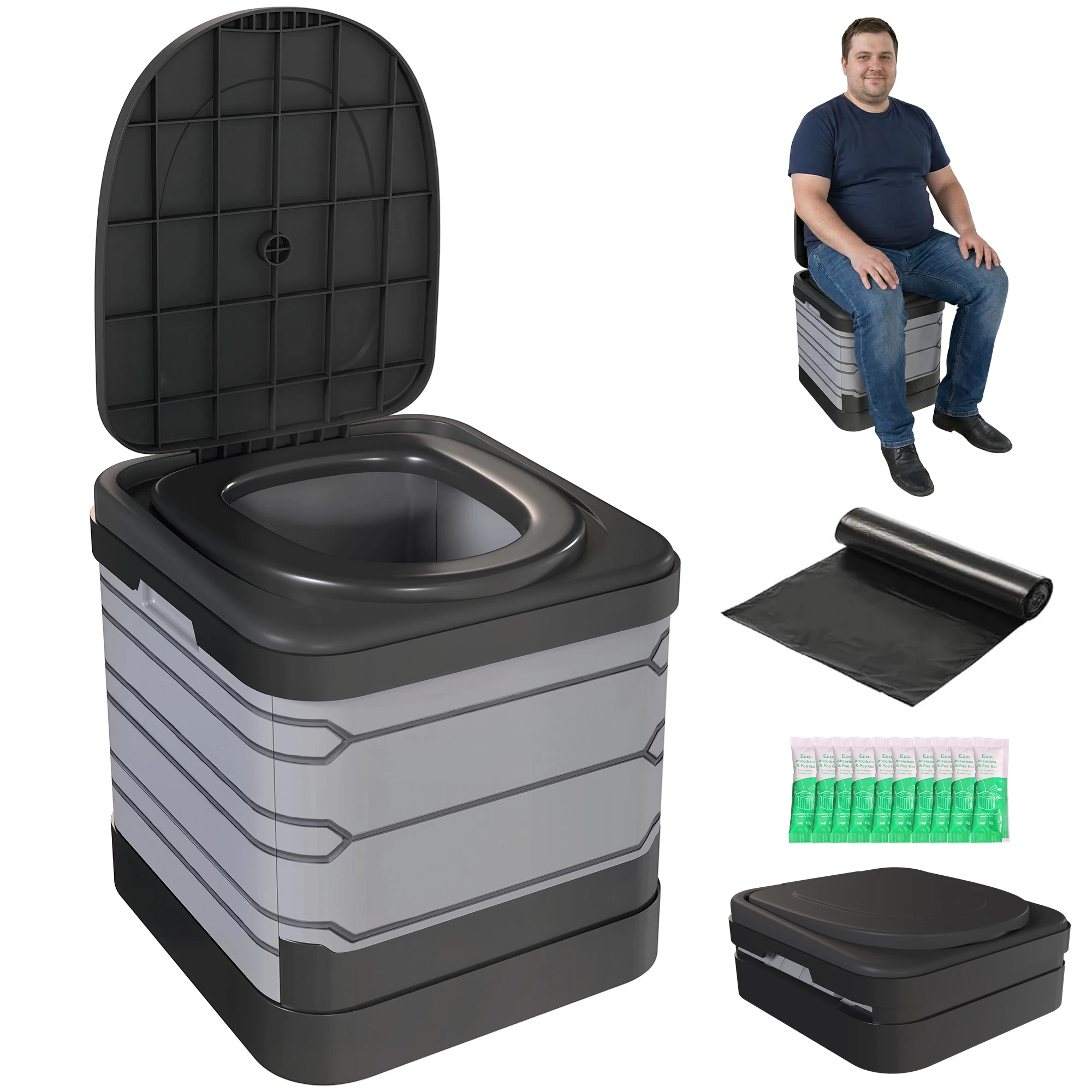 Tragbare, faltbare Campingtoilette, auslaufsichere, leichte Outdoor-Toilette mit Einwegbeuteln, leicht zu reinigende Toilette für Camping, Wohnmobilreisen und Outdoor-Sportbedarf