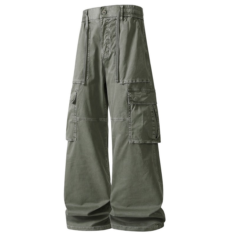 Men's Cargo Pants Trousers Barrel Pants Elastic Waist Multi Pocket Flap Pocket Solid Color Windproof Comfort Outdoor Holiday Camping Hiking Streetwear Stylish Khaki Black