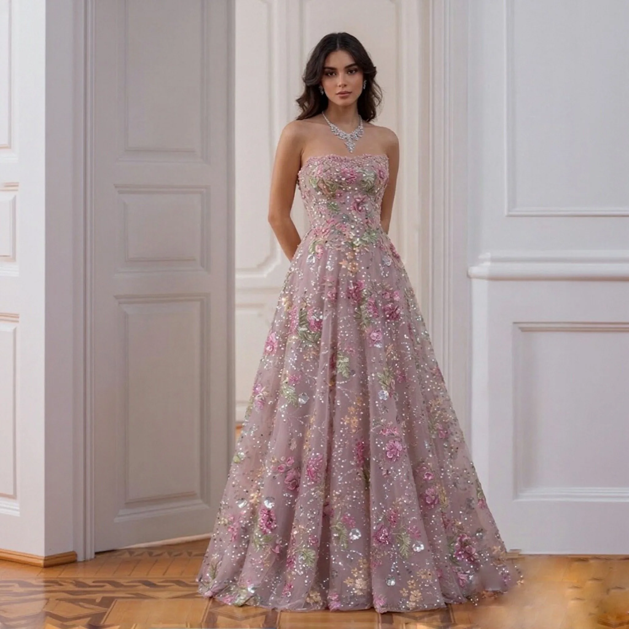 Sharon Said 2026 Elegant Wedding Birthday Prom Gowns with Pearls Sequin Luxury Evening Party Dresses for Women SS460 Customized