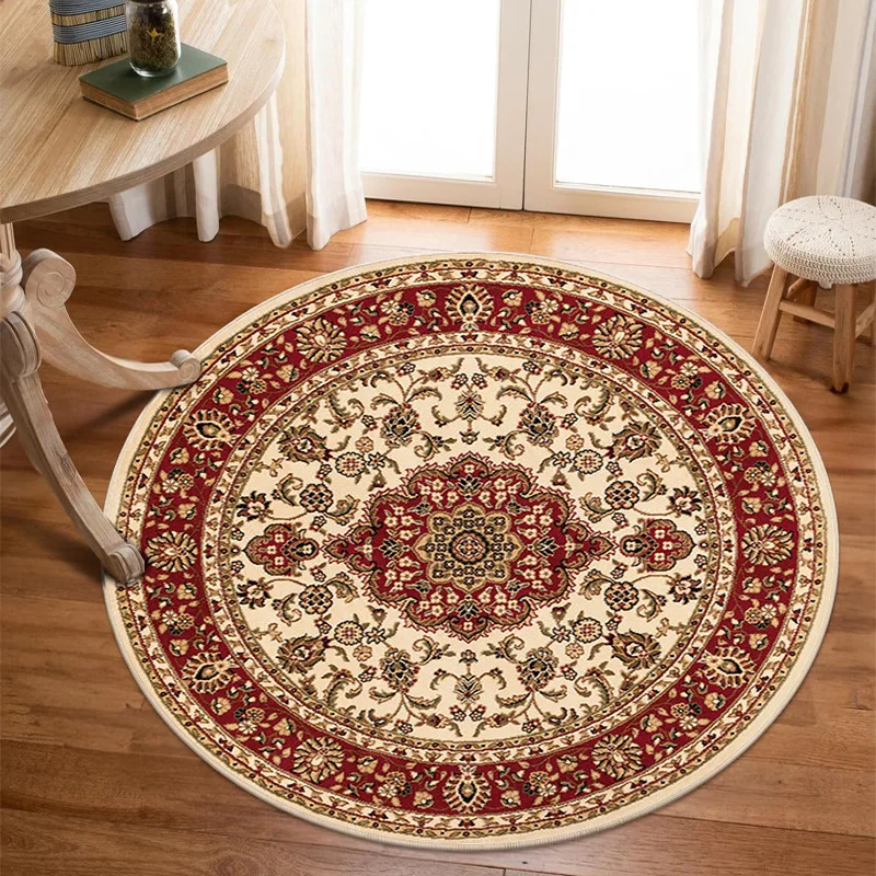 VIKAMA Vintage Persian Floral Round Large Area Carpet Anti-slip Easy-to-Clean Sofa Mat Office Bedroom Carpet Home Decoration