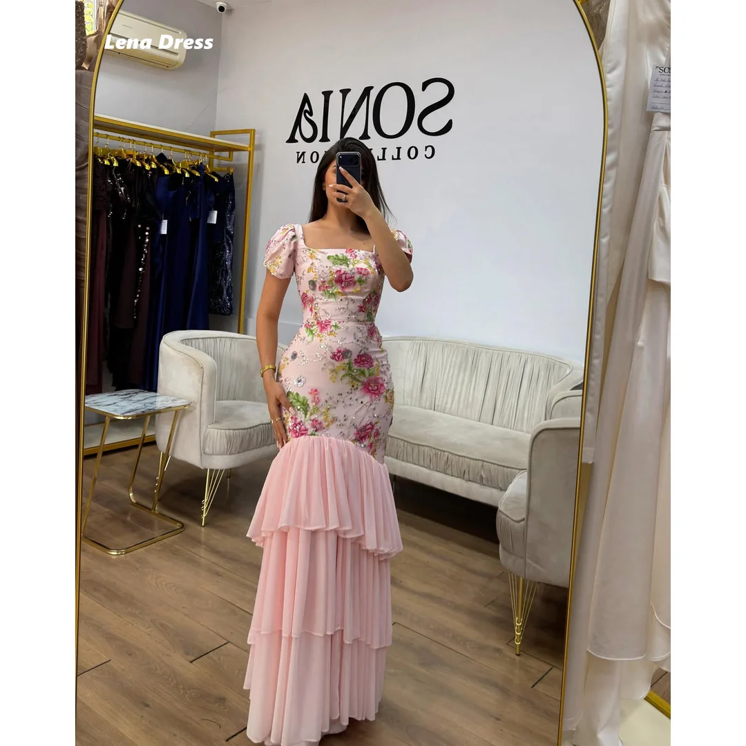 Lena Elegant Evening Dresses for Woman Luxury Party Dress Customized Multi-layered Pink Special Occasion Dresses Floral Lace