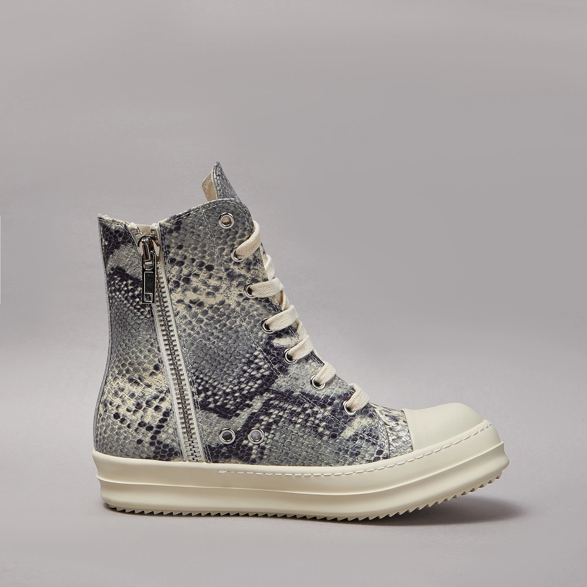 Marke Casual Männer Schuh High Top Frauen Sneaker Qualität Designer Python-Embossed Leder Zip Flache Dicke sohle klassische Ankle Boot