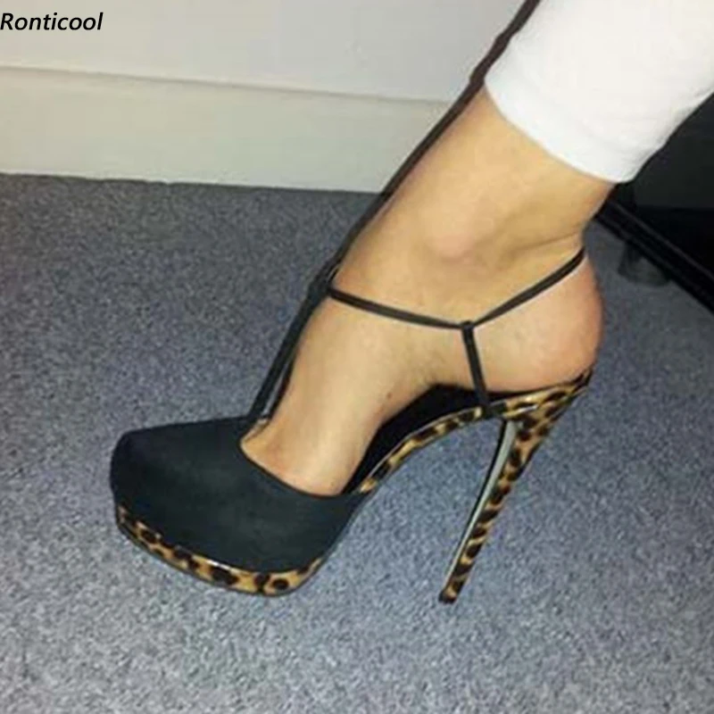 Ronticool Stilvolle handgefertigte Damen-Sommer-T-Riemen-Sandalen, sexy dünne High Heels, runde Zehen, elegante schwarze Freizeitschuhe, US-Größe 5–20