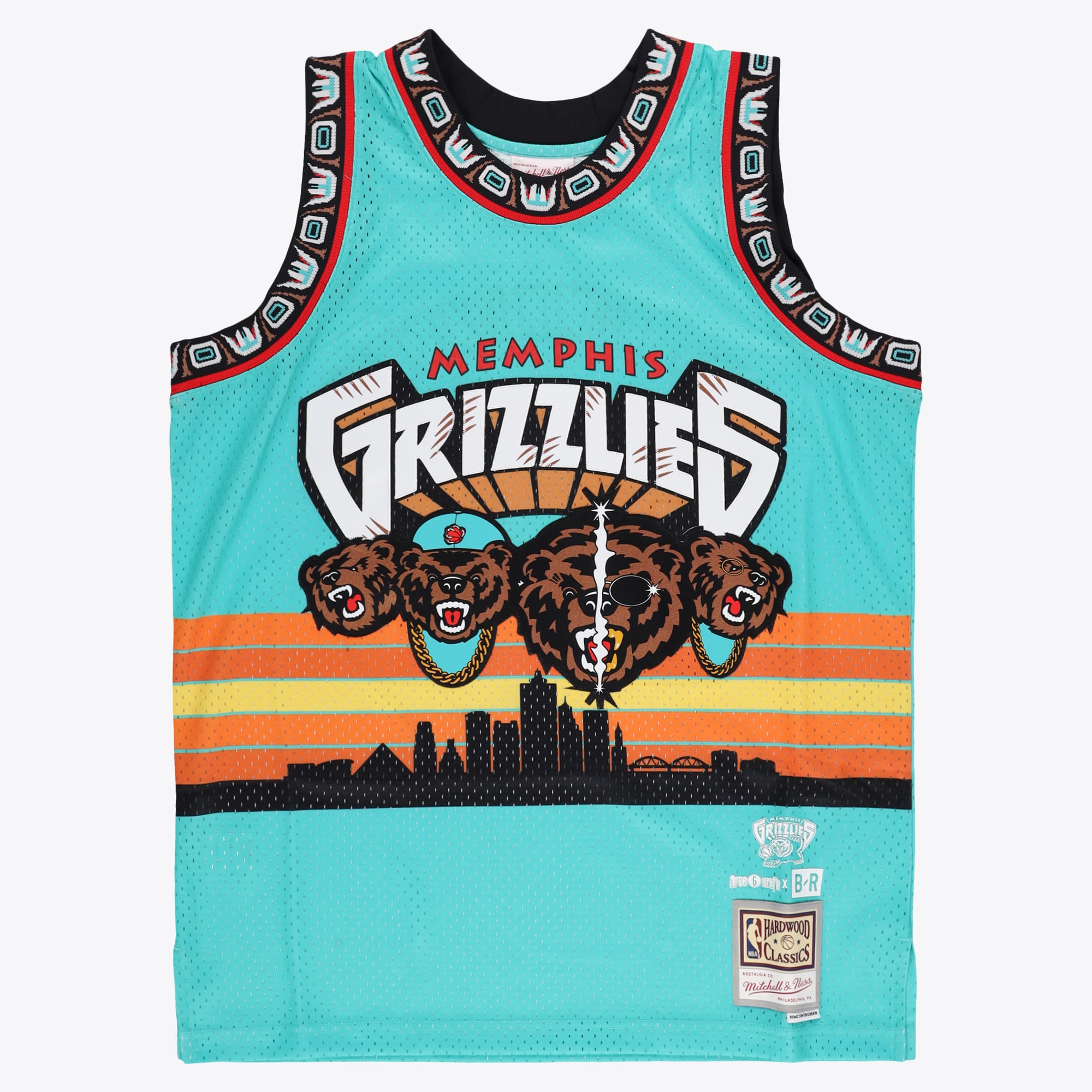 Maillot Memphis Grizzlies Mitchell & Ness X Three 6 Mafia BR Remix – Bleu Sarcelle - Homme Taille: S