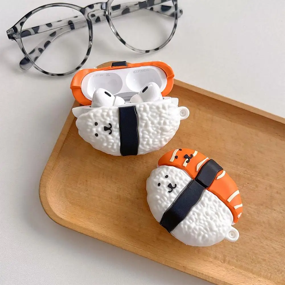 3D Earphone Case for Airpods 3 4 Pro 2 Pro 3,Cute Salmon Sushi Food Silicone Earphone Case Cover,Earphone Case with Keychian