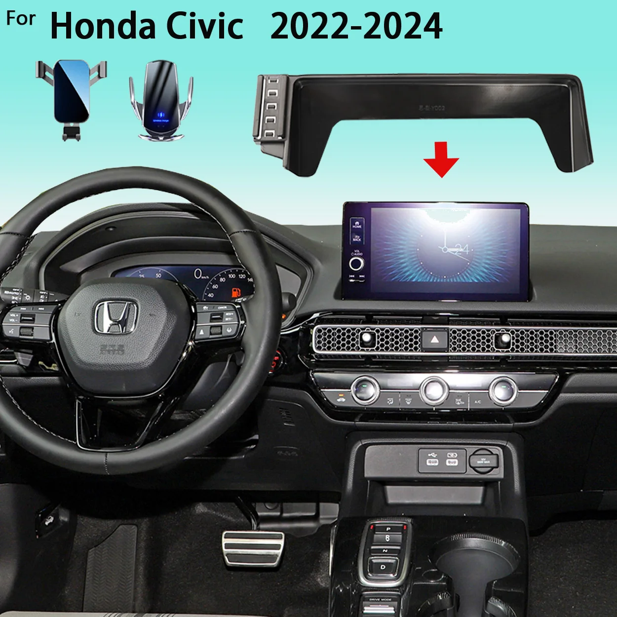 Auto Telefon Halter Für Honda Civic 11th Gen 2022-2024 Bildschirm Handy Unterstützung Auto Halterungen 15W Drahtlose lade Zubehör