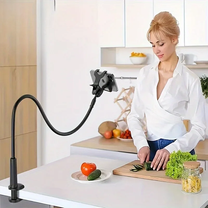 Telefon-Clip-on-Ständerhalter mit Griff, flexibler langer Arm, Schwanenhals, Lazy Bracket-Halterung, Klemme für iPhone 15 Pro Max, Zubehör, Neu