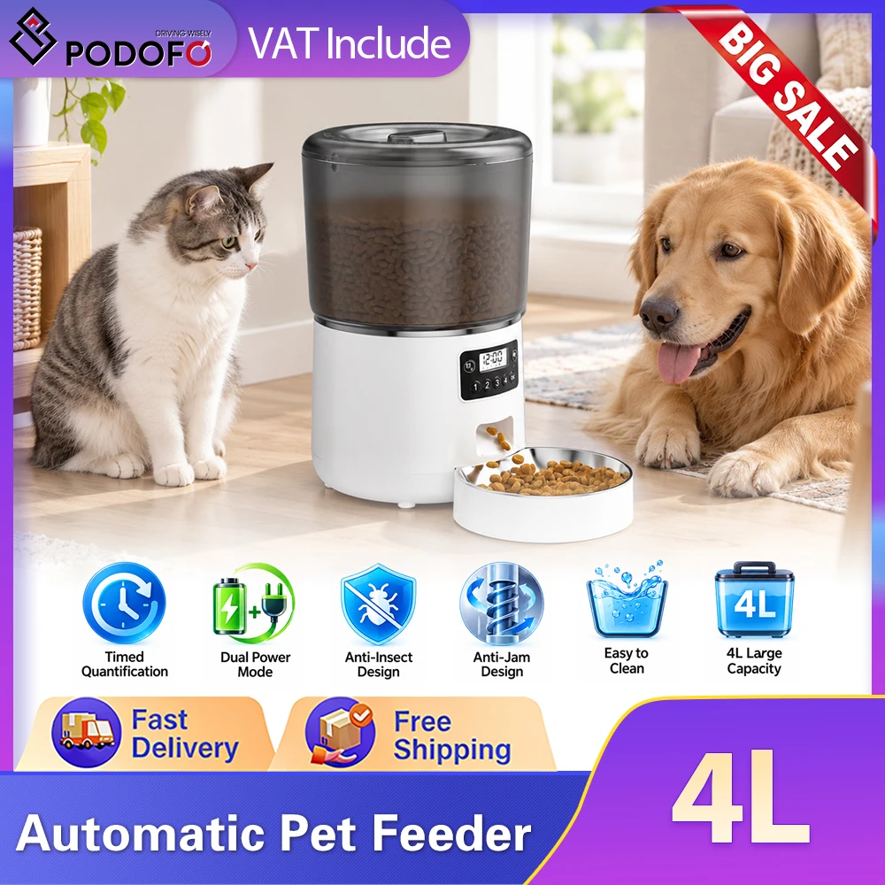Distributeur automatique de nourriture pour animaux de compagnie, modèle 4L, pour chats et chiens, avec programmation pour la distribution de nourriture sèche, 1 à 4 repas et 1 à 9 portions, contrôle intelligent, distributeur de nourriture pour...