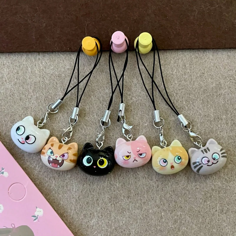 6pcs Cute Cat Resin Pendant Phone Strap, Mobile Phone Ornaments, Cute Phone Accessories, Cute and Adorable Phone Pendant and Bag
