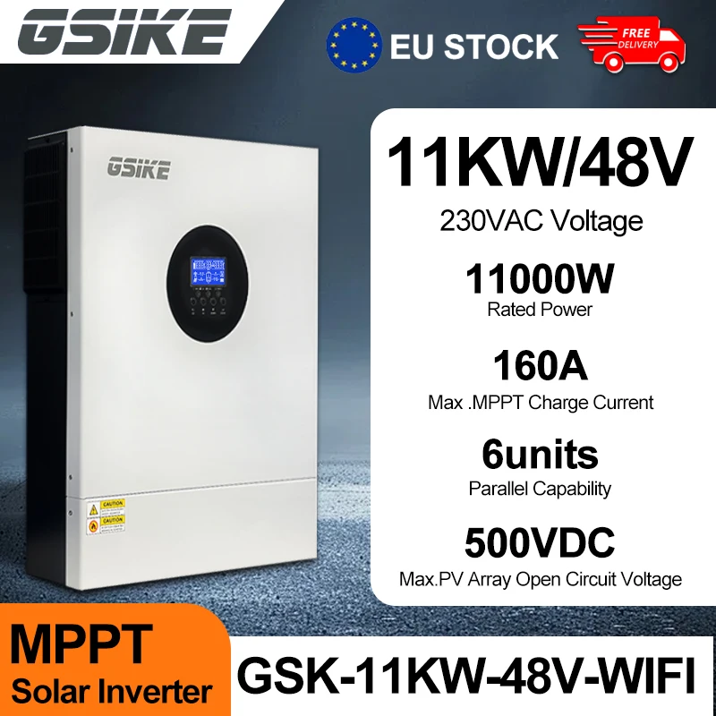 GSIKE, onduleur solaire hybride 11 kW, 48 V, 220 V, onduleur hors réseau avec chargeur MPPT 120 A et contrôleur solaire MPPT, onduleur hors réseau à onde sinusoïdale pure avec WiFi.