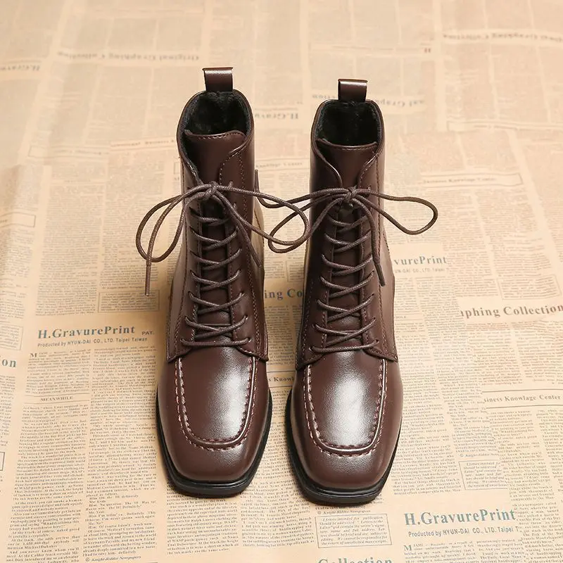 Booties Herbst Winter Elegant Mit Mittleren Absätzen Stiefeletten für Frauen Pelz New Rock Hohe Qualität Mode 2025, Frau Kurze Schuhe