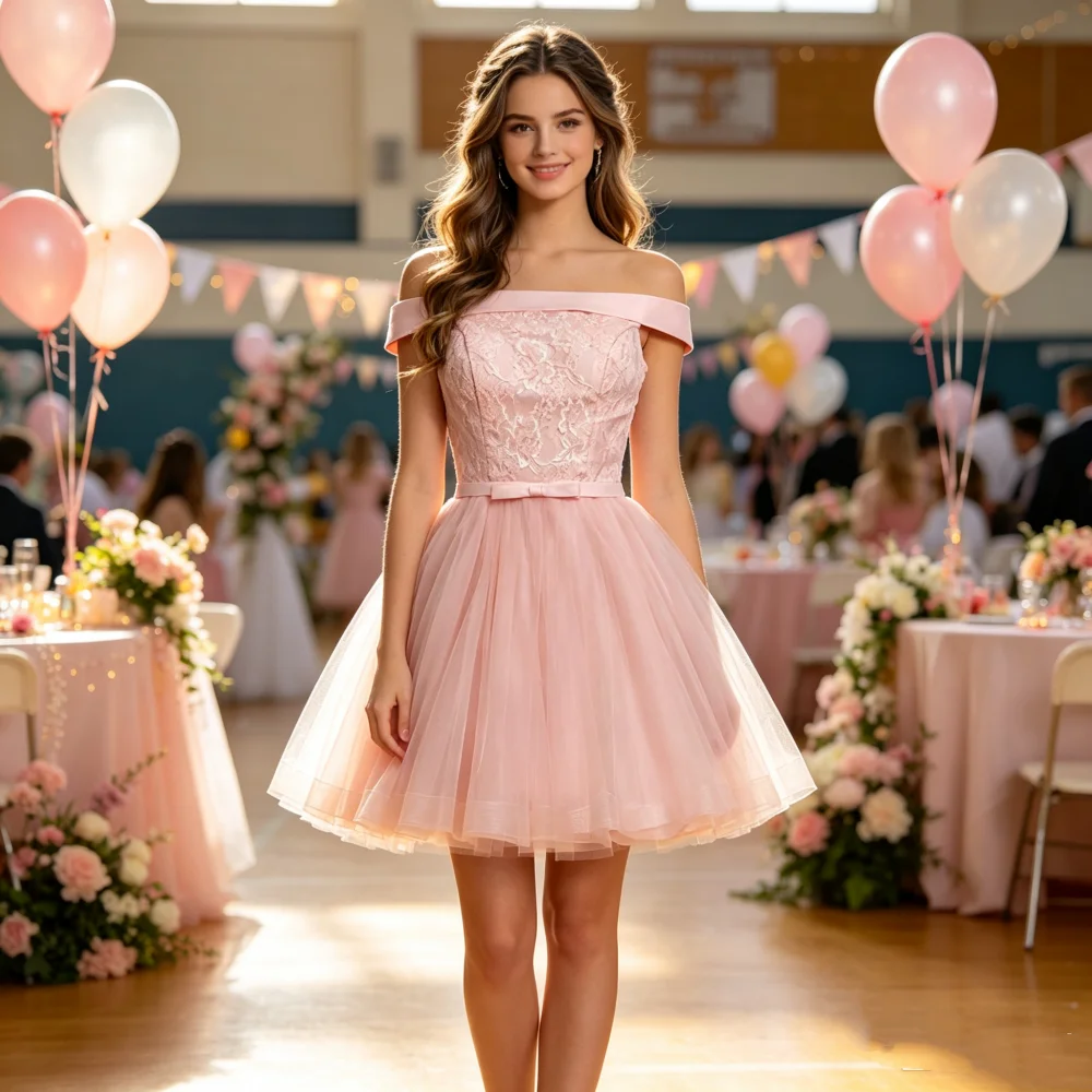 Customized Exquisite Off-the-shoulder Homecoming Dresses A-line Lace-up Mini Dresses Modern Style Party Dress Simple Formal