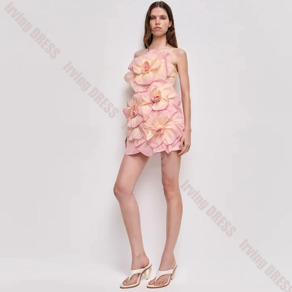 Customized Cocktail Dresses Strapless Flowers Ruffles Applique Sleeveless for Women Party Mini Birthday Gowns Homecoming Dresses