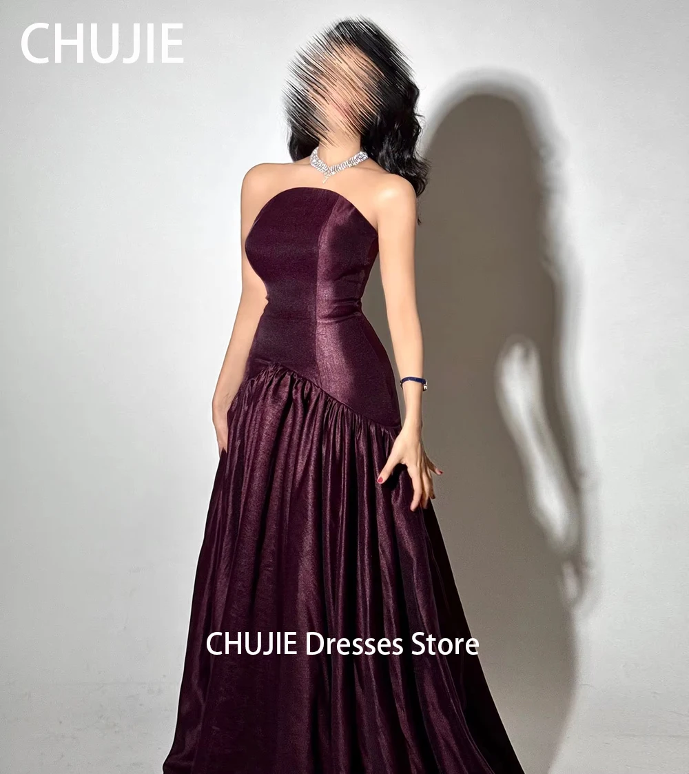 Plum Strapless Satin Evening Dress Ball Gowns A Line Simple Maxi Dress Formal Occasion Party Dresses Floor Length New Customized