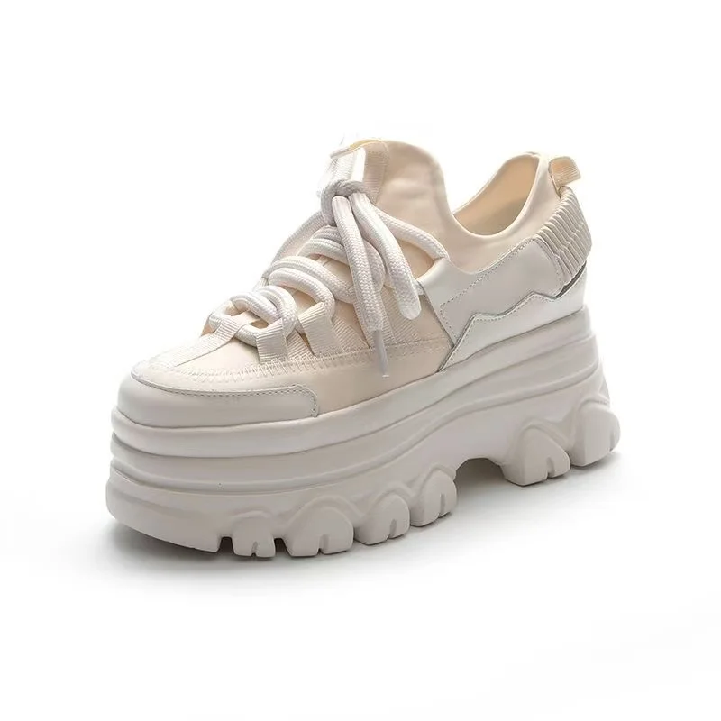 2025 neue 9 cm Echtes Leder Synthetische Plattform Keil Turnschuhe Chunky Versteckte Ferse Frauen Casual Frauen Herbst Winter Frauen Schuhe
