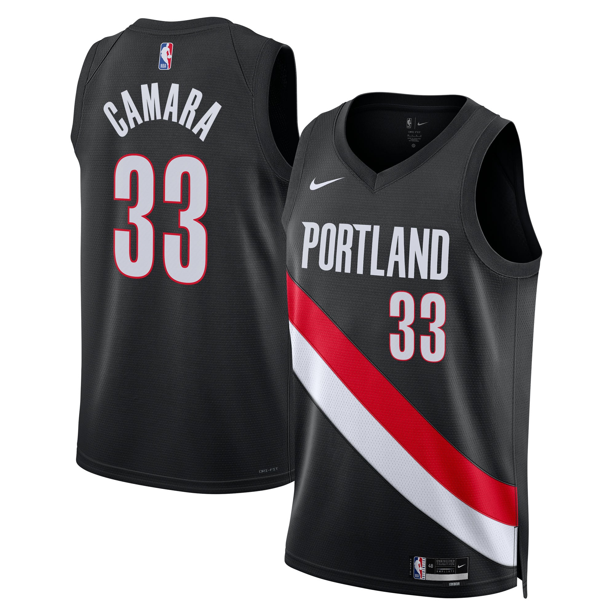 Maillot Nike Replica Icon Edition Swingman des Portland Trail Blazers - Noir - Toumani Camara - Unisexe - unisexe Taille: L