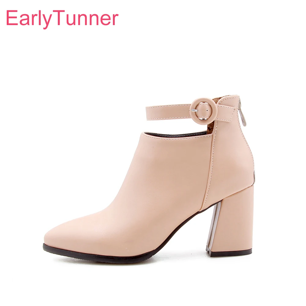 Neue Frühling Süße Beige Schwarz Frauen Stiefeletten Sexy High Chunky Heels Büro Dame Schuhe Plus Kleine Große Größe 11, 32, 43, 45 47