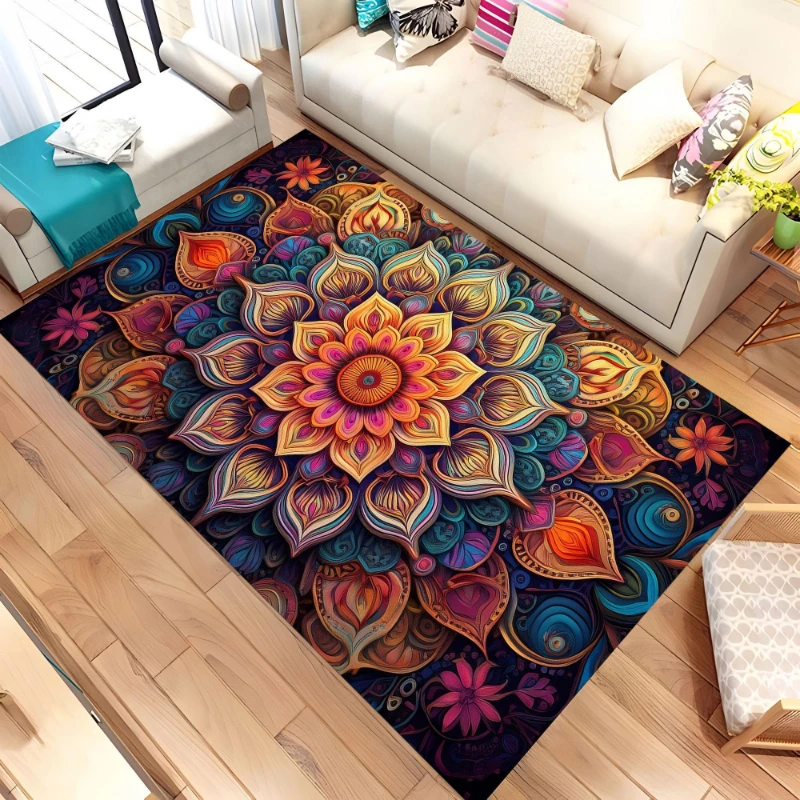 1pc Square Printed Carpet Abstract Ring Pattern Rug Cozy Home Floor Mat Nordic Style Lounge Office Apartment Indoor Machine wash