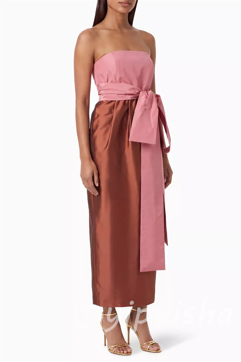 Simple High Quality Charmeuse Pleat Sash Straight Strapless Ankle Length Evening Dresses for Woman Party Gowns Customized