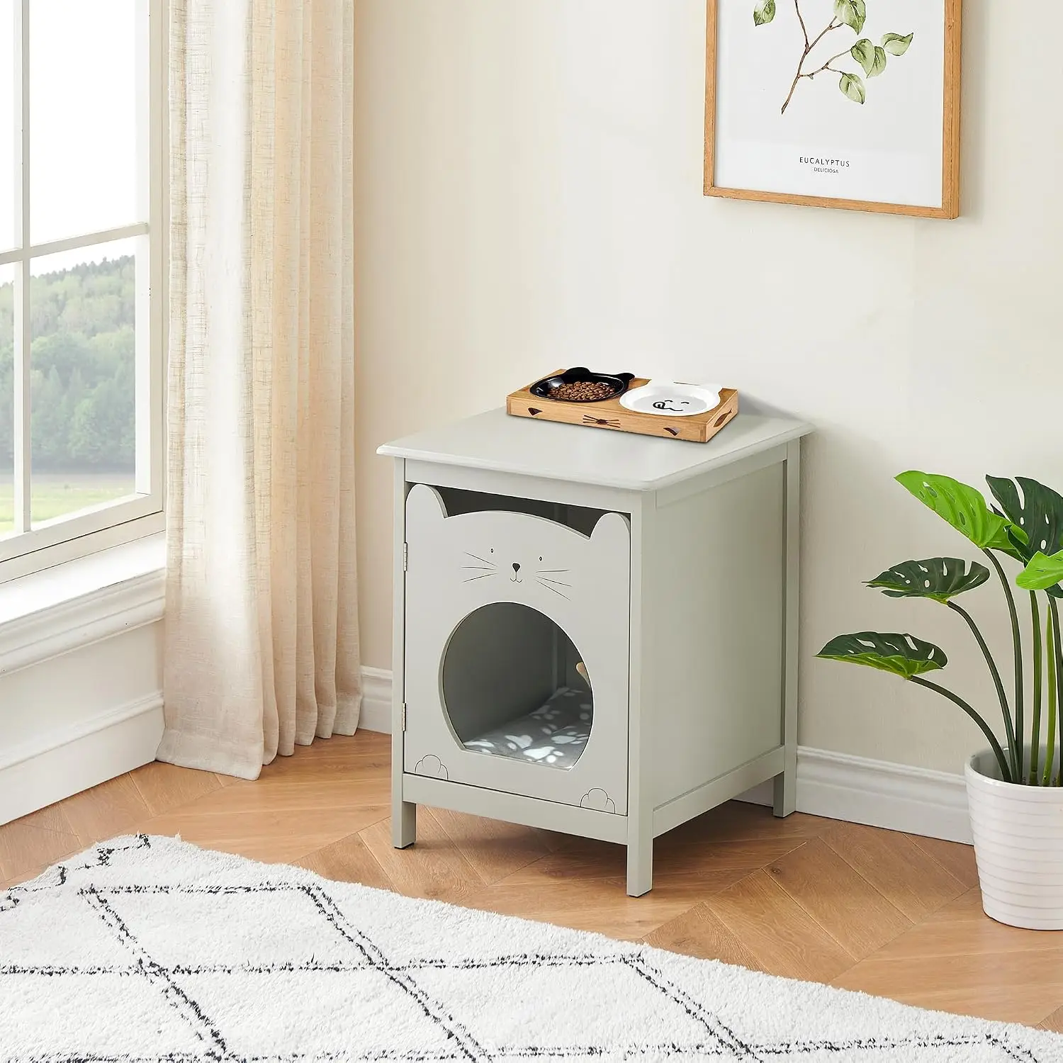 Katzenklo-Möbel – Nachttisch und Sofabeistelltisch 2-in-1 mit Lüftungsschlitzen, modernes Design, diskreter Stauraum – praktisches Möbelstück für Wohn- oder Schlafzimmer, Grau, Einzelpackung