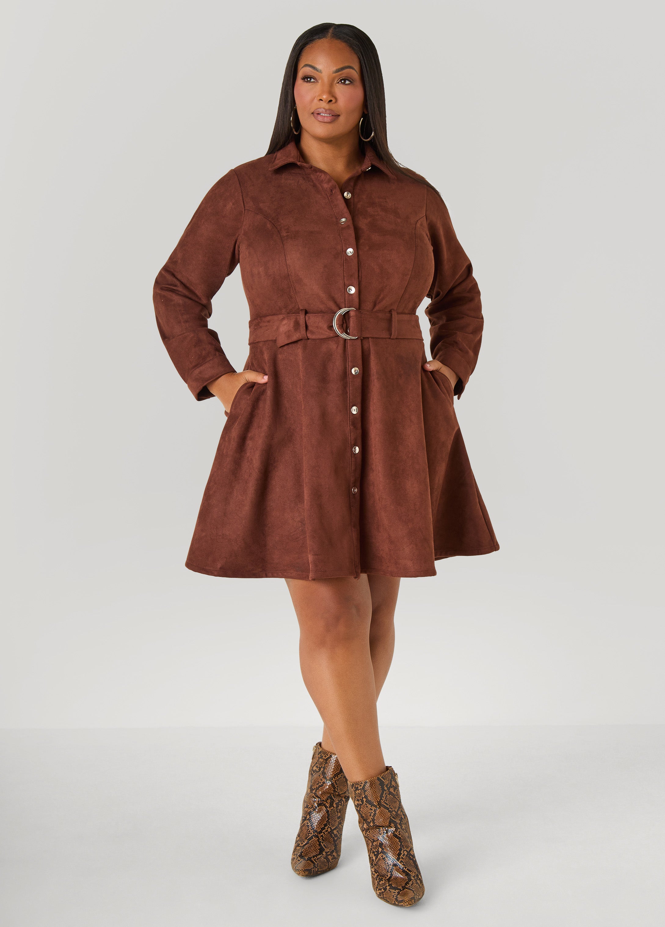 Plus Size Faux Suede A Line Shirtdress - Ashley Stewart