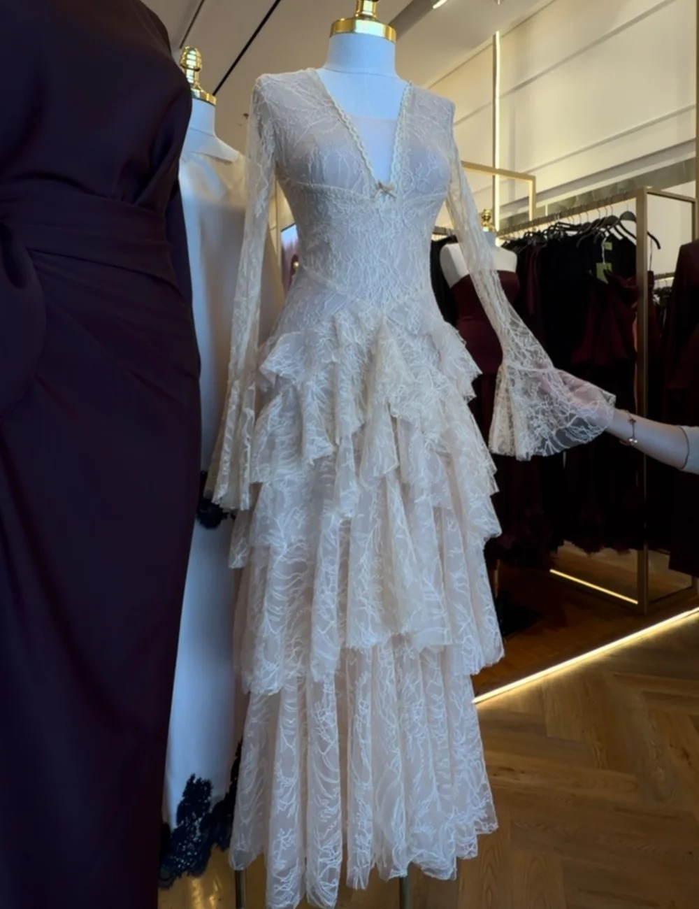 Customized Simple Lace Pleat Ruffle A-line V-neck Long Bespoke Occasion Party Dresses High Quality Formal