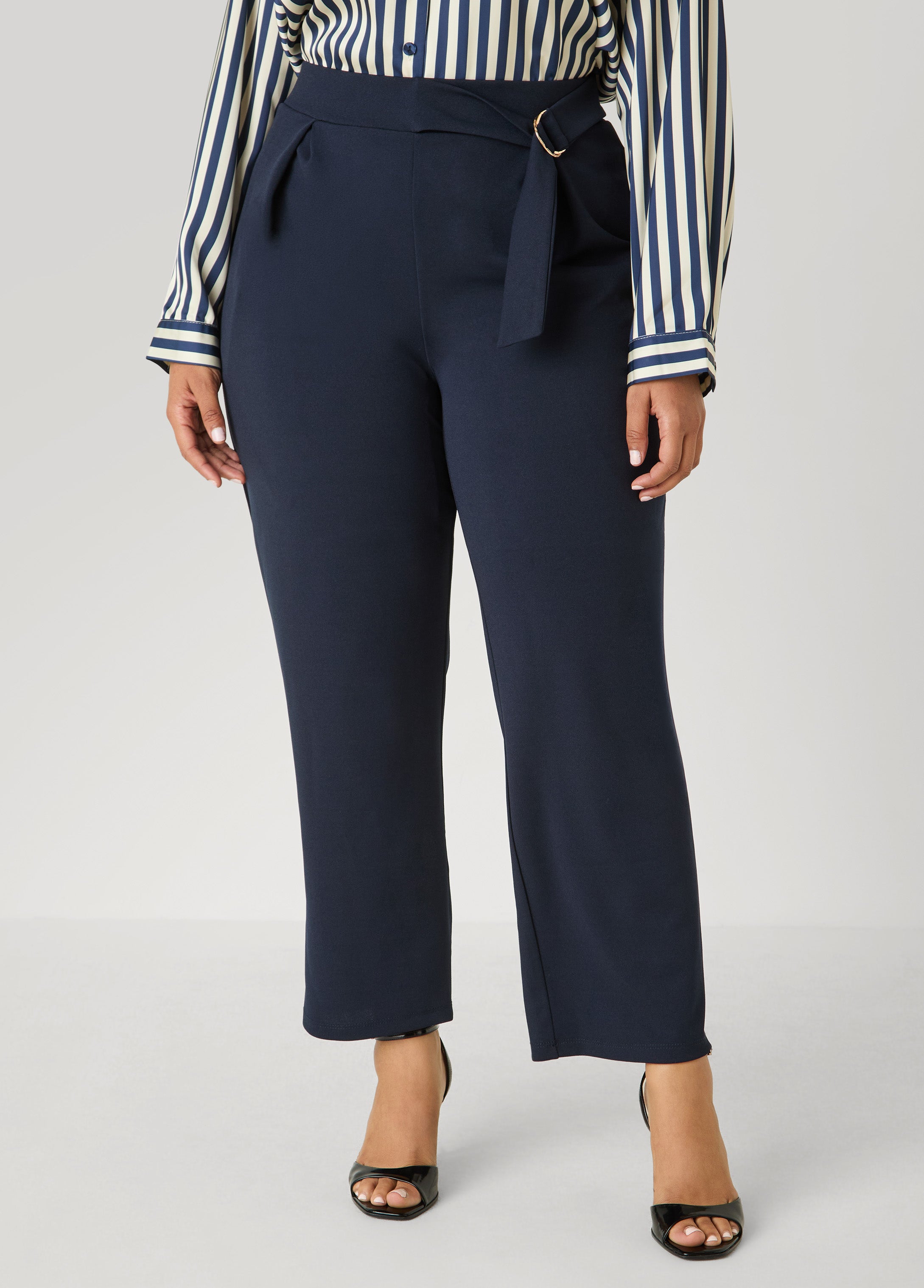 Plus Size Belted Straight Leg Pants - Ashley Stewart
