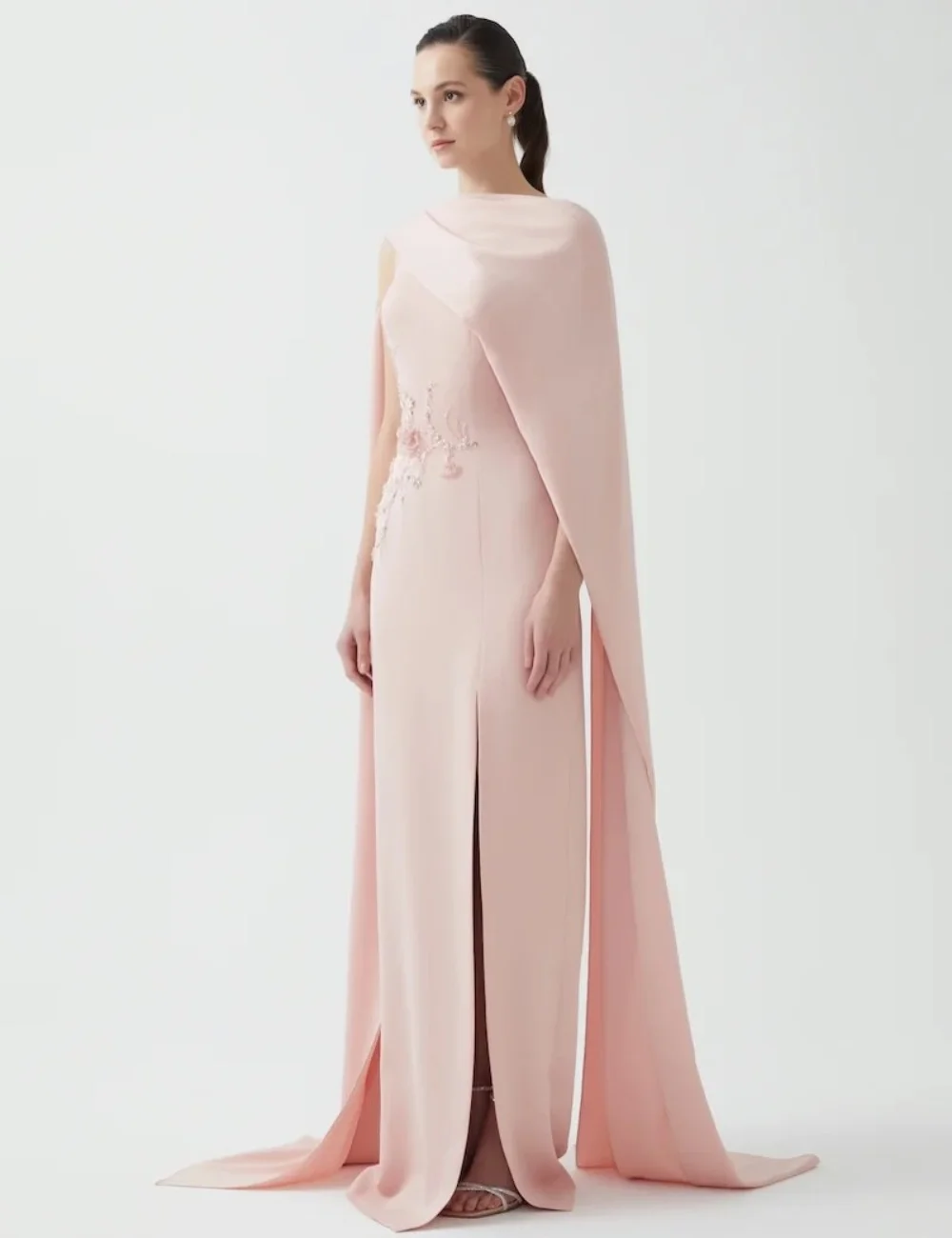 Customized Matching Intricate Jersey Beading Sequined Flower Shawl Straight High Collar Long Dresses Evening Dresses Fashion