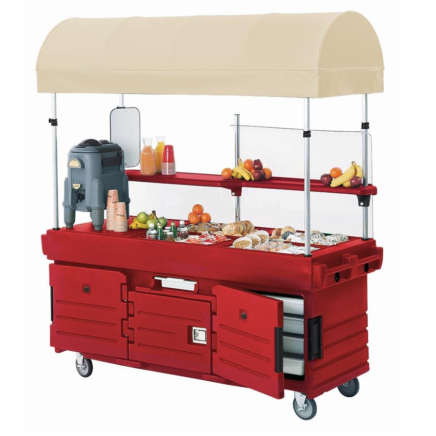 Cambro KVC854C158 CamKiosk® Hot Red Customizable Vending Cart with 4 Pan Wells and Canopy
