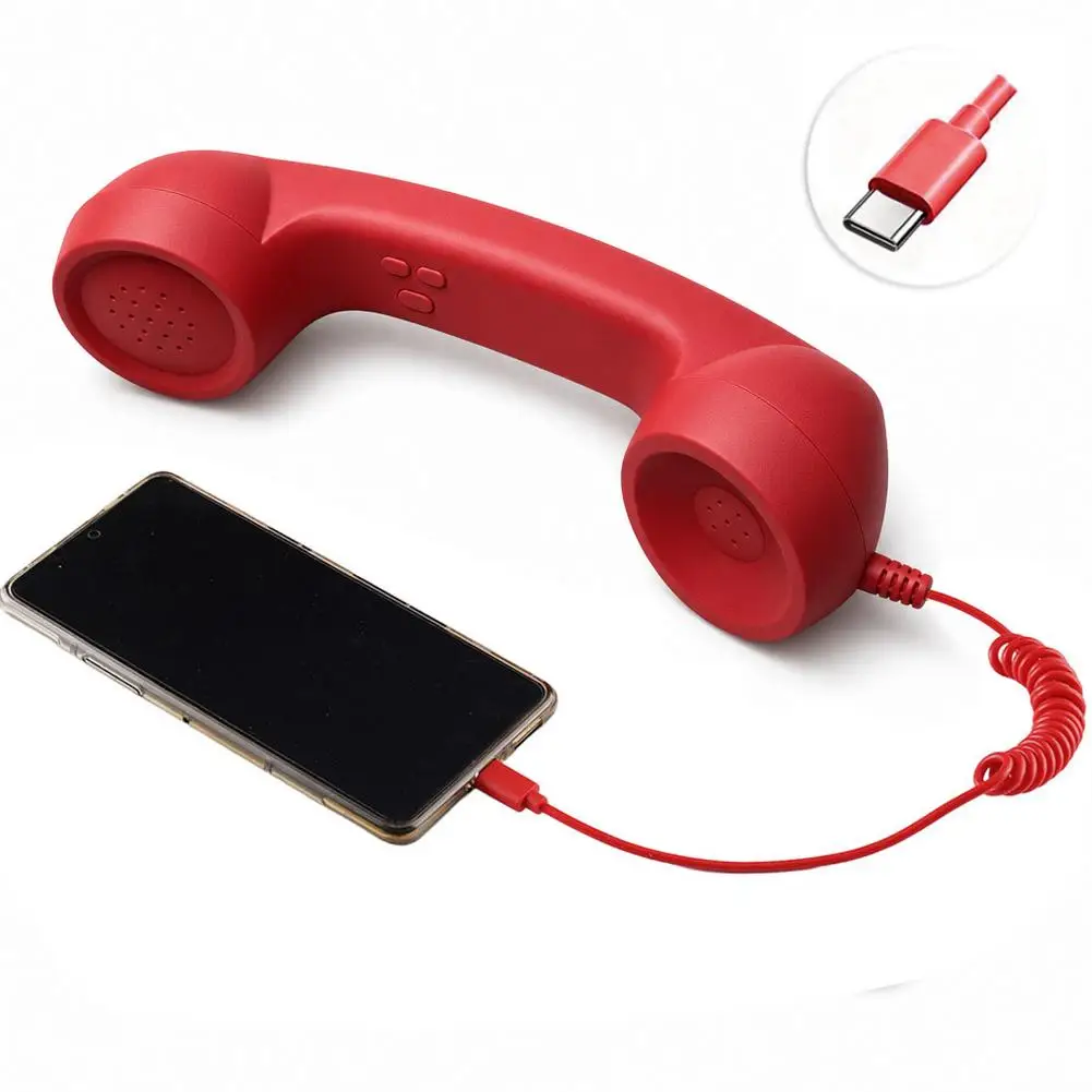 Retro Phone Handset,Type-C Retro Telephone Wired Handsets Style Landline Handle Receiver Telephone Style Handheld Phone Receiver
