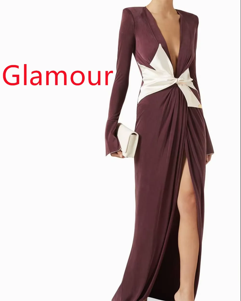 Customized V-Neck Long Sleeves Evening Dress High Quality Side Fork Mermaid Party Dresses Fashion Zipper Back Prom Dress