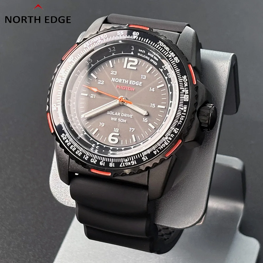 Montre NORTH EDGE en coffret cadeau pour homme, montre à quartz PHOTON à énergie solaire, étanche 50M, bracelet en silicone sport, montre pour homme, Reloj