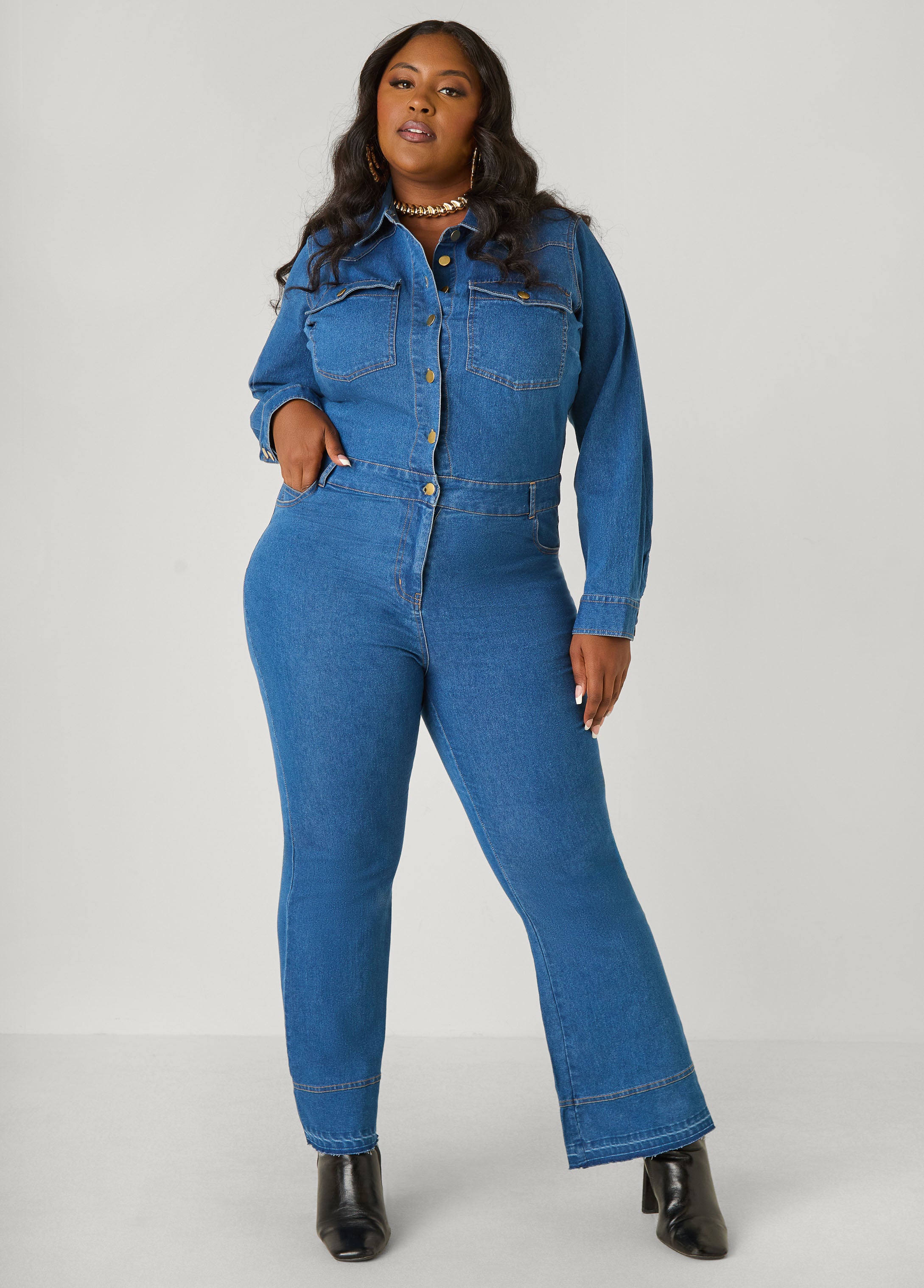 Plus Size Flared Denim Jumpsuit