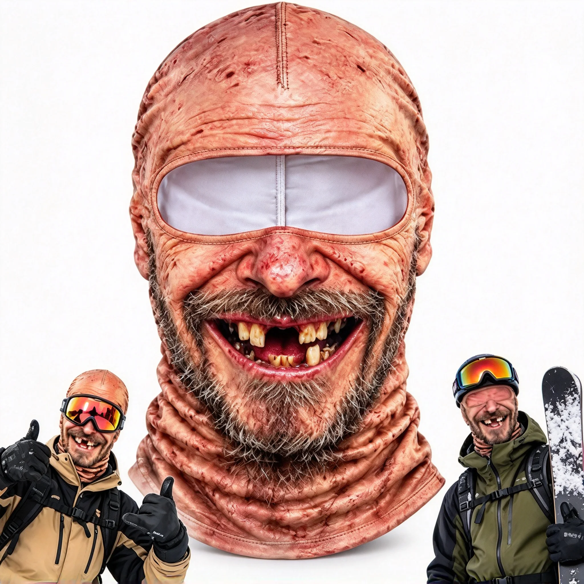 Masque de ski réaliste et amusant pour homme âgé, couvre-visage intégral d'hiver pour le ski en plein air, le snowboard et les fêtes, cagoule fantaisie pour hommes et femmes