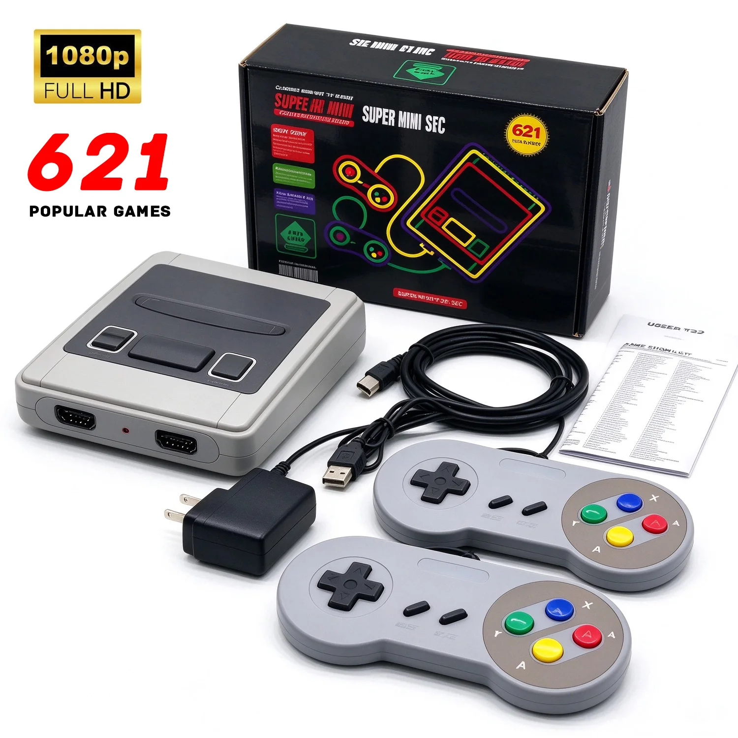 Mini console de jeux vidéo rétro SFC621 HD HDMI pour SNES, console de jeux pour téléviseur, jeux classiques SFC620 intégrés, manette de jeu filaire.