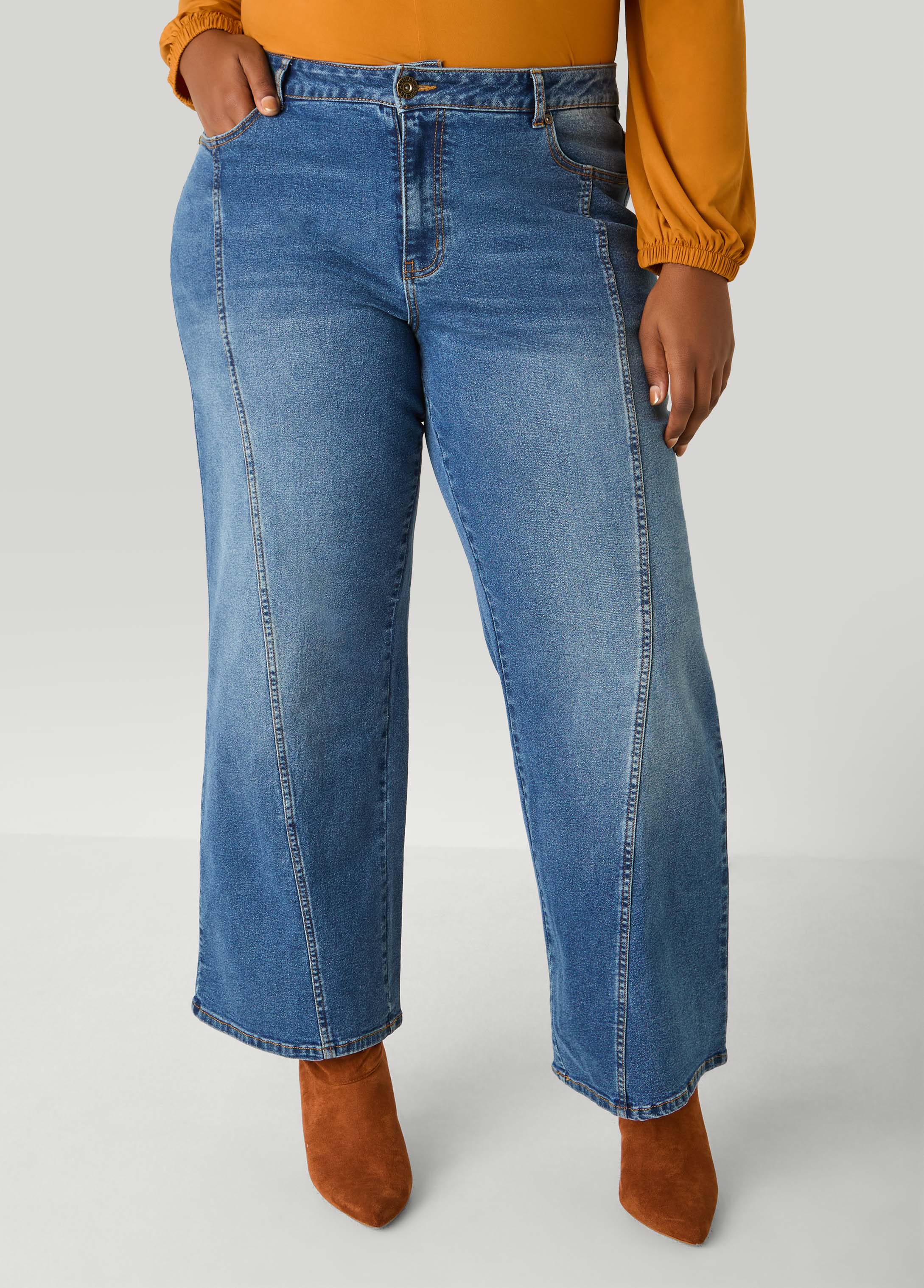 Plus Size Seamed Wide Leg Jeans