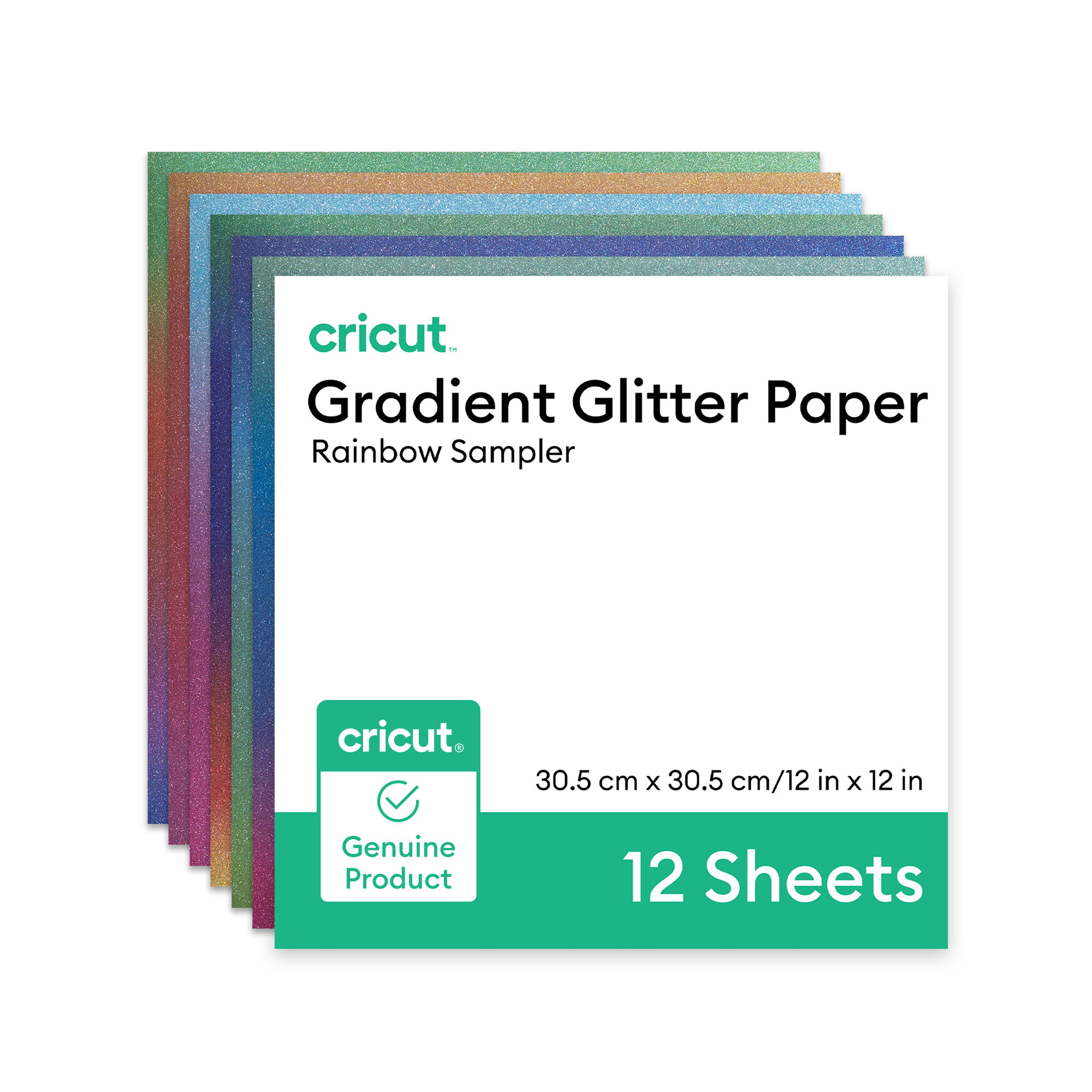 Cricut Gradient Glitter Paper | Rainbow Sampler | 12 in x 12 in | 12 Count | Black/Gray