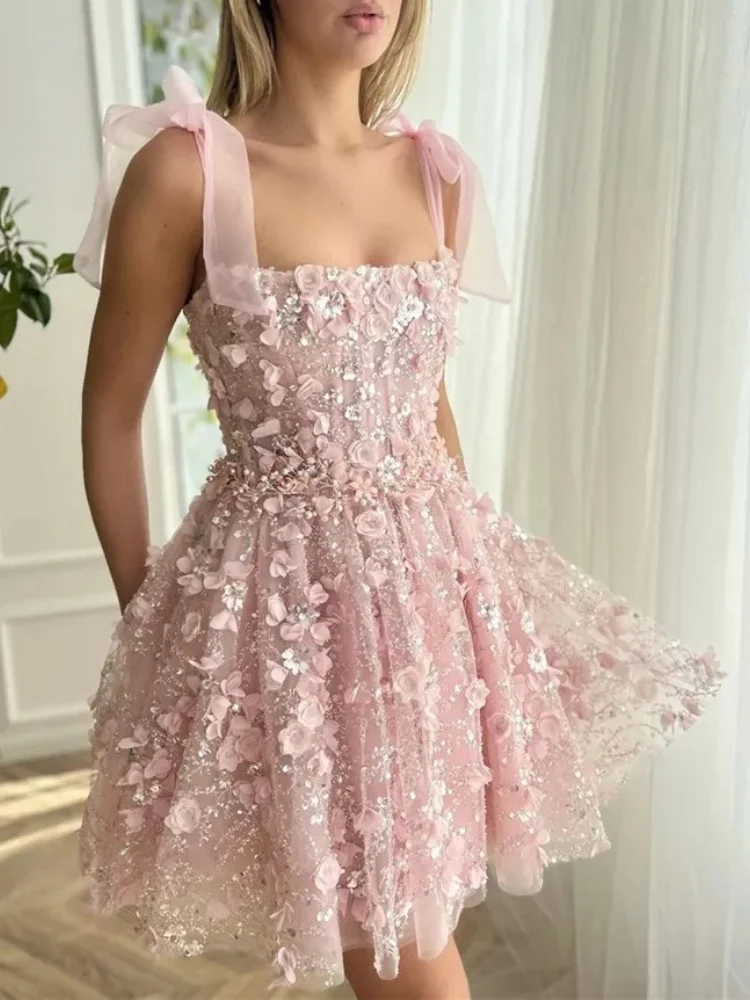Customized Elegant Short Pink Party Dresses for Special Events Spaghetti Strap A-Line Woman Birthday Prom Evening Dress 2026
