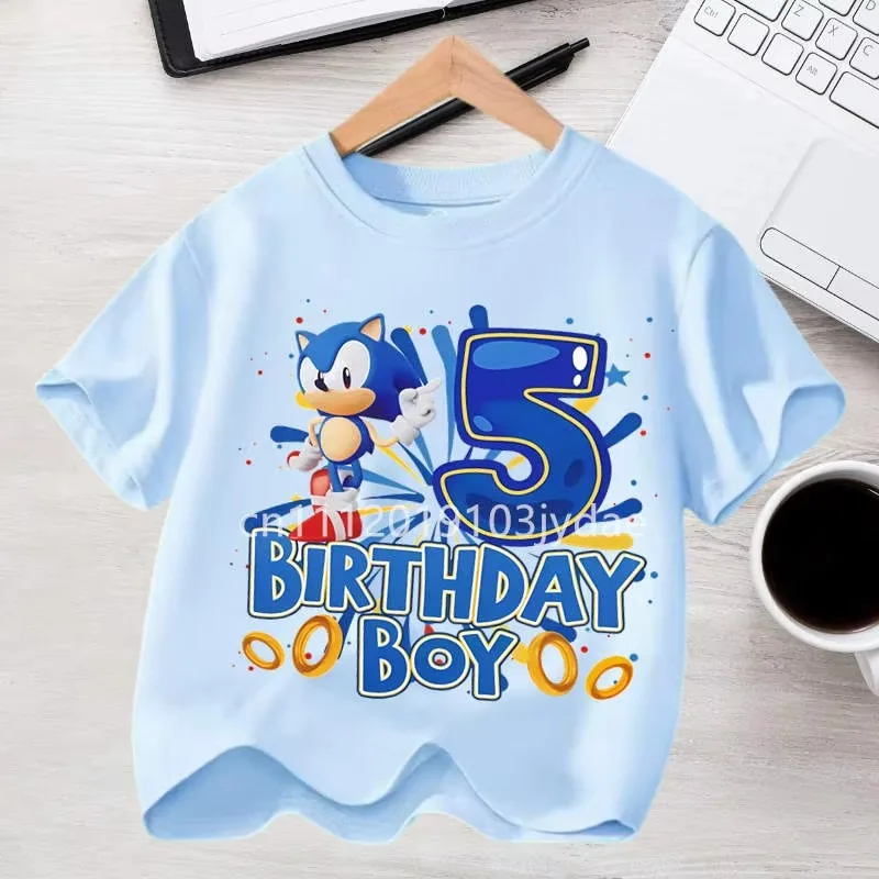 Birthday T Shirt Set Sonics Boys Girls Kawaii Cotton Clothes Cartoon Tops Clothing Short Sleeve Summer Anime Clothes Cute Gifts