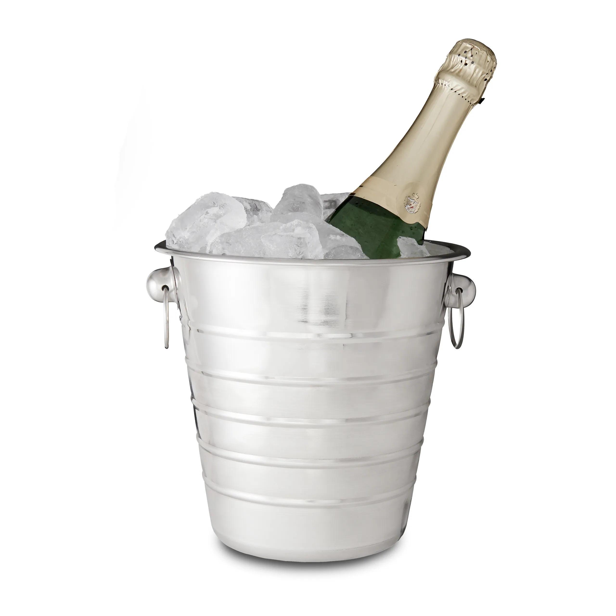 Seau à champagne en acier inoxydable avec poignées, pour vin, champagne et bière, 4,75 l, ø 21,5 cm, seau à glace, argenté, Relaxdays