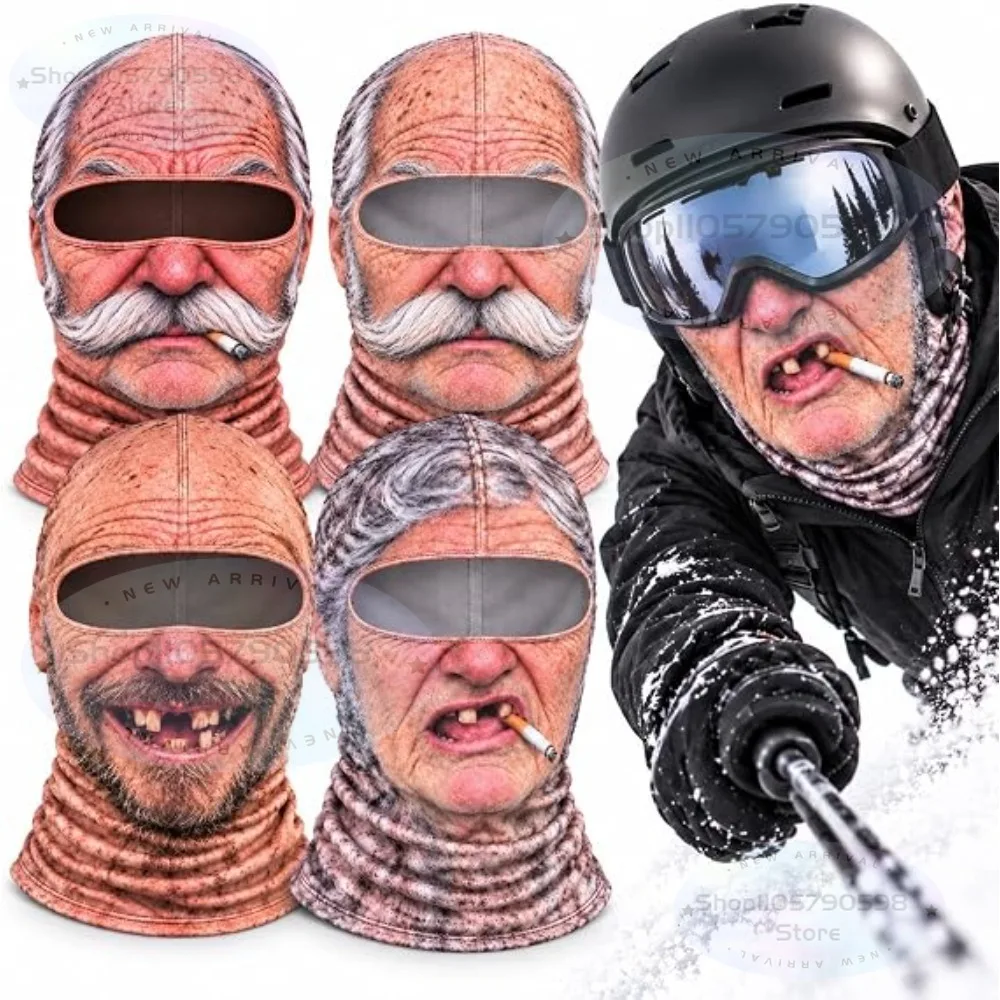 Masque de ski pour homme âgé, cagoule réaliste et amusante, imprimée en 3D, couvre-tout le visage et le cou pour les fêtes en plein air et les cadeaux amusants