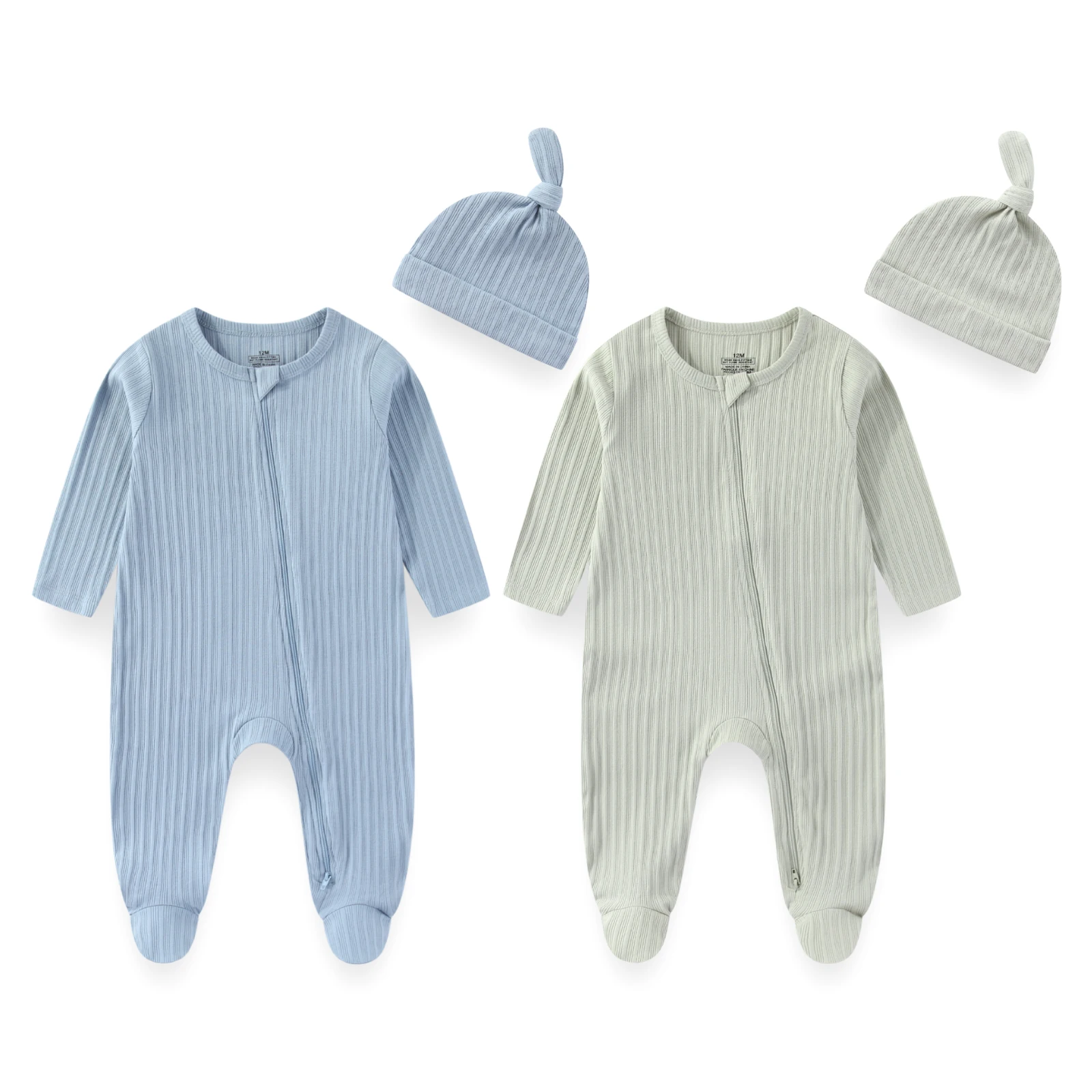 Ensemble de vêtements pour bébé unisexe en couleur unie, 4 pièces, combinaison à manches longues pour nouveau-né, garçons et filles, avec chapeaux, adaptée aux quatre saisons, vêtements pour nourrissons