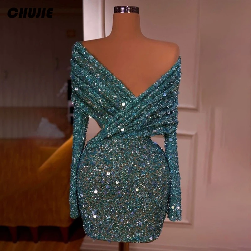 Sequins Mini Long Sleeves Cocktail Dresses Party Gowns Mermaid Evening Cocktail Dresses Prom Dress CustomVestido de graduación